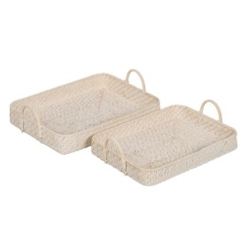 Tray White Bamboo Rattan 45 x 34 x 13 cm (2 Units) by BigBuy Home, Plates and dishes - Ref: S8806166, Price: 48,56 €, Discoun...