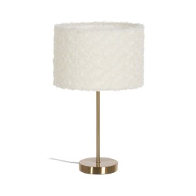 Lâmpada de mesa Branco Dourado Metal Tecido 60 W 220-240 V 30 x 30 x 51 cm de BigBuy Home, Candeeiros de mesa e de cabeceira ...