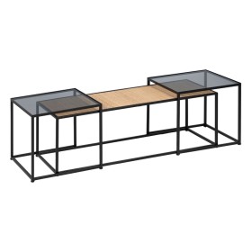 Table Basse Noir Naturel Verre Fer Rotin 97,5 x 34 x 35 cm (3 Unités) de BigBuy Home, Tables - Réf : S8806326, Prix : 157,19 ...