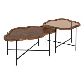 Table Basse Noir Naturel Verre Fer Bois d'hévéa 89 x 50 x 40 cm (2 Unités) de BigBuy Home, Tables - Réf : S8806393, Prix : 21...