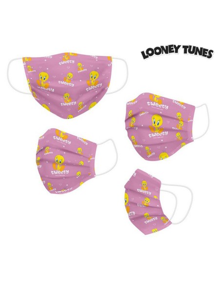 Máscara Higiénica em Tecido Reutilizável Looney Tunes Infantil Cor de Rosa | Tienda24 Tienda24.eu