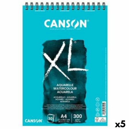 Bloco de desenho Canson XL Aquarelle 20 Folhas Branco A5 5 Unidades 300 g/m² 148 x 210 mm | Tienda24 Tienda24.eu