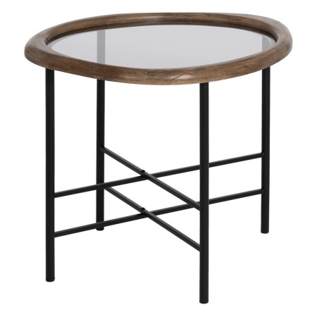 Table d'appoint Noir Naturel Verre Fer Bois d'hévéa 61 x 50 x 53 cm | Tienda24 Tienda24.eu