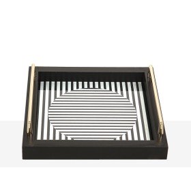 Plato Llano Rayas Porcelana Negro Blanco 24 x 2,8 x 24 cm | Tienda24 Tienda24.eu