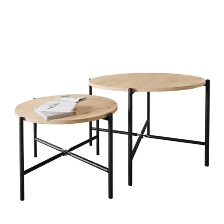 Set of 2 tables Alexandra House Living Black Oak Metal Wood MDP 50 x 40 x 50 cm 65 x 50 x 65 cm | Tienda24 Tienda24.eu