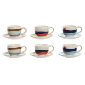 Juego de 6 Tazas con Plato Home ESPRIT Amarillo Azul Verde Lila