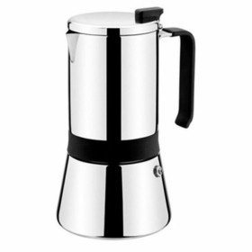 Cafetera Italiana Negro Plateado Acero 4 Tazas | Tienda24 Tienda24.eu