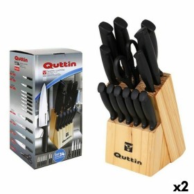 Juego de Cuchillos de Cocina y Soporte Excellent Houseware Tijeras 7 Piezas Negro Madera Acero Inoxidable Polipropileno | Tienda24 Tienda24.eu