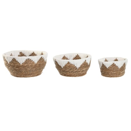 Centro de mesa Home ESPRIT Branco Natural 30,5 x 30,5 x 14 cm (3 Peças) | Tienda24 Tienda24.eu