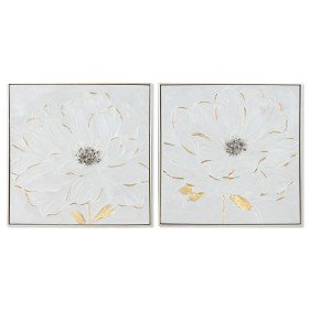 Bild Home ESPRIT Blau Weiß Leinwand Holz MDF Blume Traditionell 40 x 2,5 x 40 cm (2 Stück) | Tienda24 Tienda24.eu