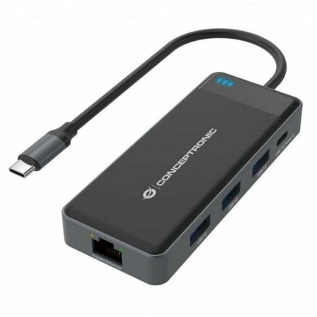 Hub USB Conceptronic DONN14G Noir Gris 100 W (1 Unité) | Tienda24 Tienda24.eu