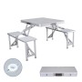 Marbueno Conjunto de Mesa e 4 Assentos c/ Furo p/ Guarda-Sol Dobrável Aluminio Cinza Camping e Praia 136X85X67 cm 10439 de Ma...