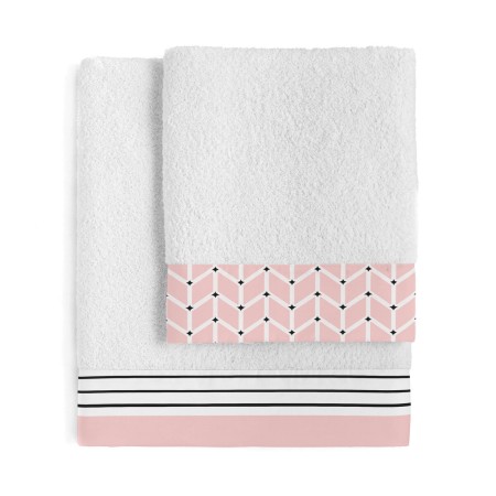 Ensemble de serviettes de toilette HappyFriday Blanc Blush Multicouleur 2 Pièces de HappyFriday, Serviettes de bain - Réf : D...