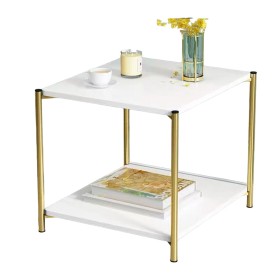 Mesa auxiliar Romimex Blanco Dorado Metal Madera MDF 40 x 43 x 40 cm de Romimex, Mesas - Ref: D1617369, Precio: 72,62 €, Desc...