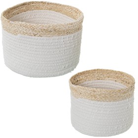 Conjunto de Cestos Alexandra House Living 03788 Branco Verde vime Rotim Fibra natural (3 Unidades) | Tienda24 - Global Online Shop Tienda24.eu