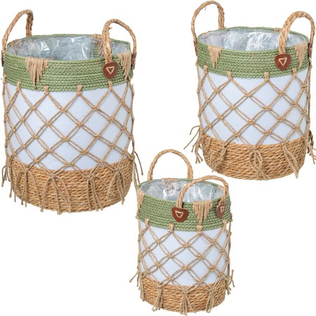 Set of Baskets Alexandra House Living 03788 White Green wicker Rattan Natural Fibre (3 Units) | Tienda24 - Global Online Shop Tienda24.eu