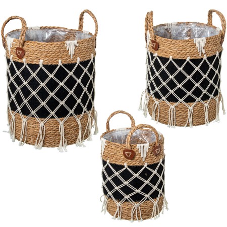 Set of Baskets Alexandra House Living 03793 Black wicker Rattan Natural Fibre (3 Units) | Tienda24 - Global Online Shop Tienda24.eu