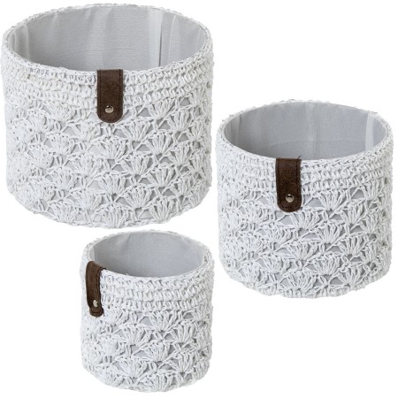 Juego de Cestos Alexandra House Living 03816 Blanco Mimbre Ratán Fibra natural (3 Unidades) | Tienda24 - Global Online Shop Tienda24.eu