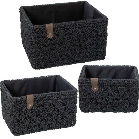 Set of Baskets Alexandra House Living 03793 Black wicker Rattan Natural Fibre (3 Units) | Tienda24 - Global Online Shop Tienda24.eu