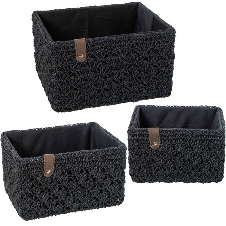 Set of Baskets Alexandra House Living 03821 Black wicker Rattan Natural Fibre (3 Units) | Tienda24 - Global Online Shop Tienda24.eu