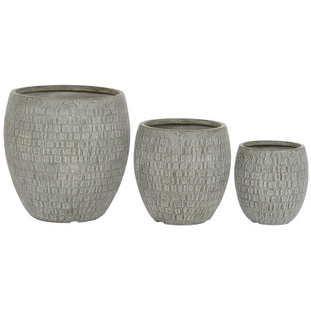 Set de Maceteros Home ESPRIT Gris Fibra de Vidrio Magnesio 55 x 55 x 55,5 cm (3 Unidades) de Home ESPRIT, Maceteros - Ref: S3...