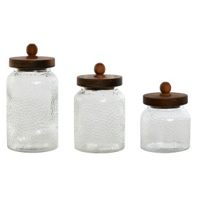 Set de 3 Botes Home ESPRIT Transparente Natural Silicona Cristal Acacia 600 ml 900 ml 1,2 L 3 Piezas de Home ESPRIT, Almacena...