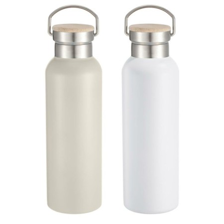 Bottiglia d'acqua Home ESPRIT Bianco Beige Naturale Bambù Acciaio inossidabile 500 ml (2 Unità) di Home ESPRIT, Bottiglie d'a...