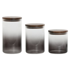 Conjunto de 3 Potes Home ESPRIT Cinzento Natural Acácia Vidro de Borosilicato 900 ml 1,5 L 1,2 L 3 Peças de Home ESPRIT, Arma...