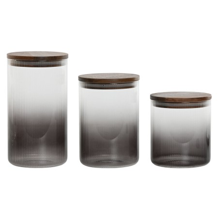 Set de 3 Boites Home ESPRIT Gris Naturel Acacia Verre Borosilicaté 900 ml 1,5 L 1,2 L 3 Pièces de Home ESPRIT, Stockage des a...