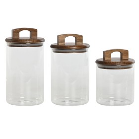 Set de 3 Boites Home ESPRIT Marron Transparent Acacia Verre Borosilicaté 650 ml 900 ml 1 L 3 Pièces de Home ESPRIT, Stockage ...