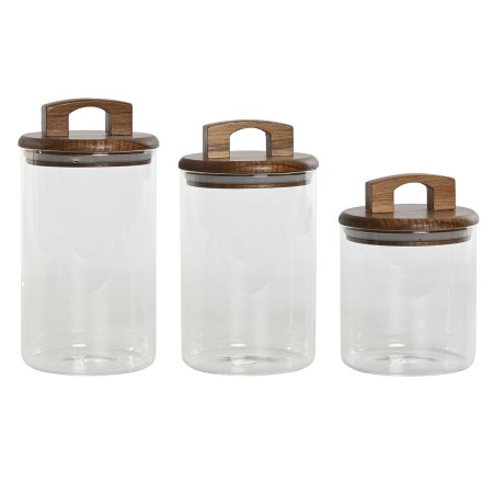 Conjunto de 3 Potes Home ESPRIT Castanho Transparente Acácia Vidro de Borosilicato 650 ml 900 ml 1 L 3 Peças de Home ESPRIT, ...