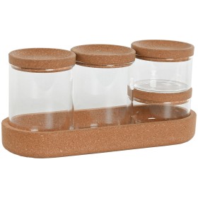 Set de Boites Home ESPRIT Transparent Naturel Liège Verre Borosilicaté de Home ESPRIT, Stockage des aliments - Réf : S3057469...