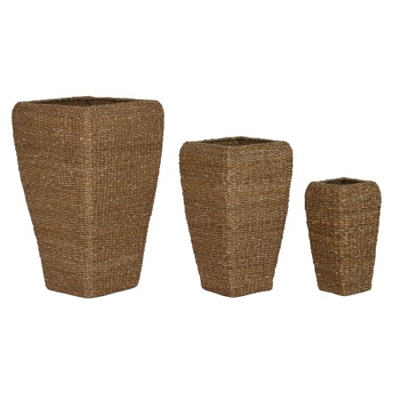 Set di vasi da fiori Home ESPRIT Naturale Metallo Fibra naturale 40 x 40 x 70 cm (3 Pezzi) di Home ESPRIT, Cachepot - Rif: S3...