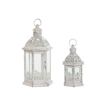 Postes de iluminação Home ESPRIT Branco Metal Cristal Shabby Chic Acabamento envelhecido 18 x 16 x 35 cm (2 Peças) | Tienda24 - Global Online Shop Tienda24.eu