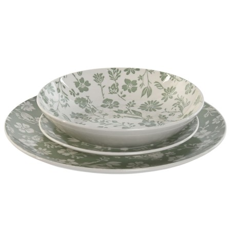 Service de Vaisselle Home ESPRIT Blanc Vert Porcelaine Floral 27 x 27 x 2 cm 18 Pièces de Home ESPRIT, Services complets - Ré...