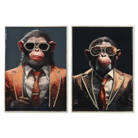 Painting Home ESPRIT polystyrene Canvas Modern Lacquered Chimpanzee 52,5 x 3 x 72,5 cm (2 Units) by Home ESPRIT, Prints on Ca...