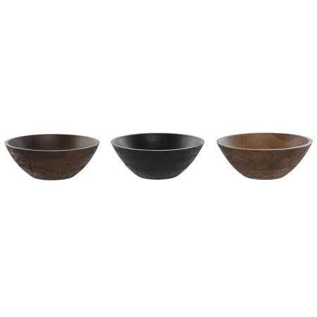 Salad Bowl Home ESPRIT Brown Black Light brown Mango wood 30 x 30 x 12 cm (3 Units) by Home ESPRIT, Bowls and large cups - Re...