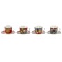 Set of Mugs with Saucers Home ESPRIT Yellow Red Porcelain 220 ml 15,6 x 15,6 x 1,7 cm (4 Units) by Home ESPRIT, Cups - Ref: S...