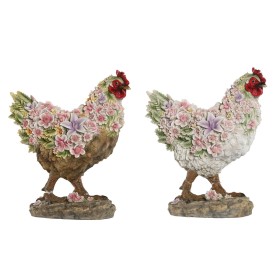 Figurine Décorative Home ESPRIT Blanc Marron Multicouleur Poule 27 X 16 X 31 cm (2 Unités) de Home ESPRIT, Objets de décorati...