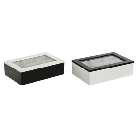 Boîte pour infusions Home ESPRIT Blanc Noir Métal Verre Bois MDF 23 x 15 x 6,5 cm (2 Unités) de Home ESPRIT, Stockage du thé ...