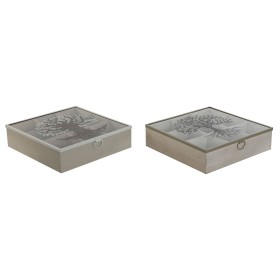 Caixa para Infusões Home ESPRIT Castanho Bege Metal Cristal Madeira MDF 24 x 24 x 6,5 cm (2 Unidades) de Home ESPRIT, Arrumaç...