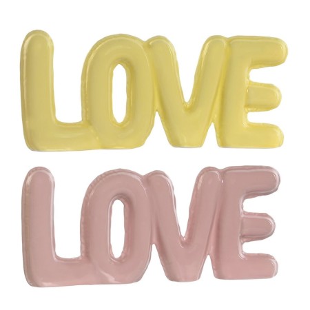 Figura Decorativa Home ESPRIT LOVE Amarelo Cor de Rosa Infantil 24 X 2,5 X 10 cm (2 Unidades) de Home ESPRIT, Adornos - Ref: ...