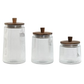 Set de 3 Boites Home ESPRIT Transparent Verre Acacia 1,8 L 3 Pièces de Home ESPRIT, Stockage des aliments - Réf : S3059509, P...