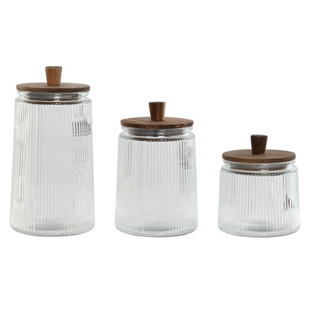 Conjunto de 3 Potes Home ESPRIT Transparente Cristal Acácia 1,8 L 3 Peças de Home ESPRIT, Armazenamento de alimentos - Ref: S...