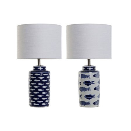 Desk lamp Home ESPRIT Blue White Ceramic 50 W 220 V 28 x 28 x 49 cm (2 Units) by Home ESPRIT, Bedside and Table Lamps - Ref: ...