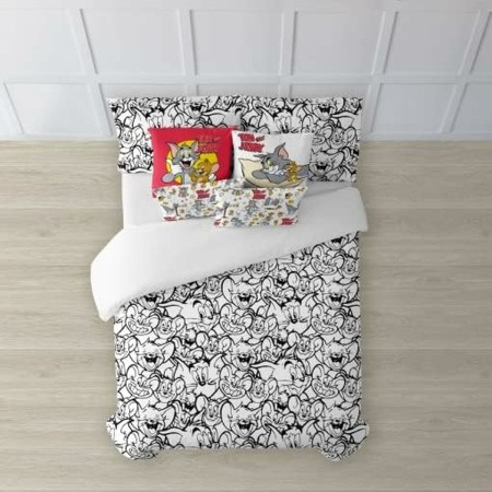 Capa nórdica Tom & Jerry B&W Branco black 175 Fios 220 x 220 cm | Tienda24 Tienda24.eu