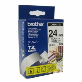 Ruban Laminé pour Etiqueteuses Brother TZE251 2,4 cm 8 m Blanc Noir Noir/Blanc de Brother, Étiquettes adhésives et autocollan...