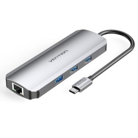 Hub USB Aisens ASUC-4P002-GR Gris 100 W (1 unidad) | Tienda24 Tienda24.eu