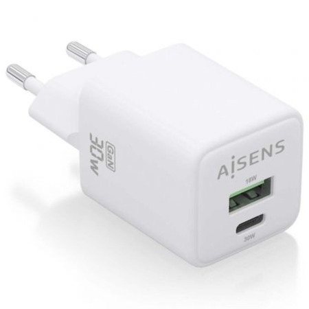 Wall Charger Aisens ASCH-30W2P037-W White 30 W (1 Unit) | Tienda24 Tienda24.eu