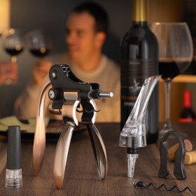 Conjunto de Acessórios para Vinho Preto Prateado Aço inoxidável (12 Unidades) | Tienda24 Tienda24.eu